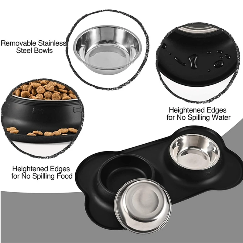 2 Stainless Steel Pet Bowls with No Spill Non-Skid Silicone Mat Water and Food Feeder Bowls for Small Medium Large Dog Cat Puppy