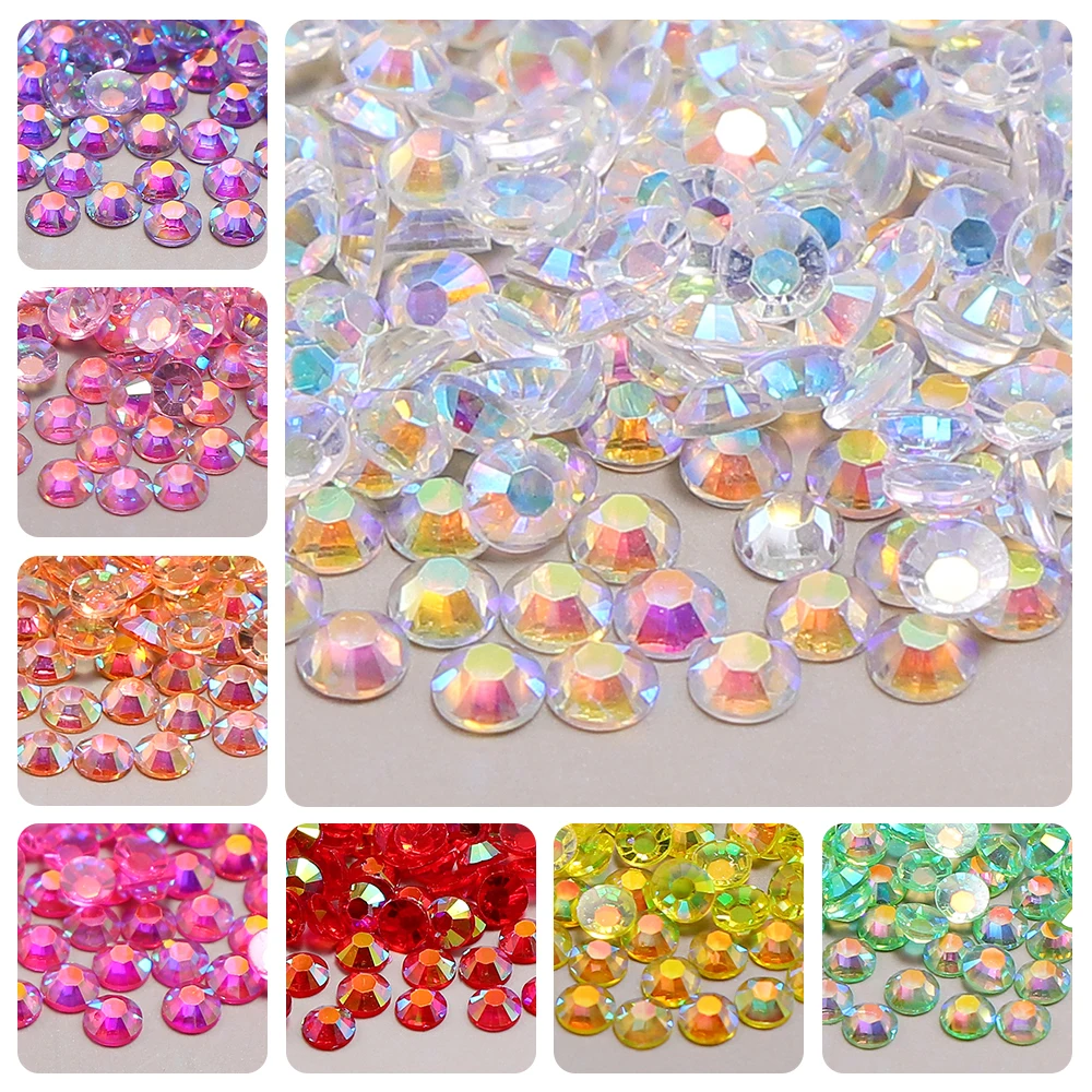 500-1000pcs Transparent AB Rhinestone Non Hotfix Resin Flatback Rhinestones For DIY Nail Art Jewelry Garment Decorations Glue On