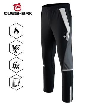 QUESHARK Men Women Thicked Warm Fleece Cycling Pants Windproof Waterproof MTB Road Bike Bicycle Camping Trekking Trousers