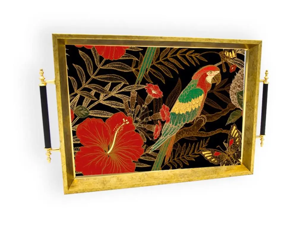 

DOLBOVI Symbol No. 131 Tropical Print Wood tray Gold tray поднос plateau de service