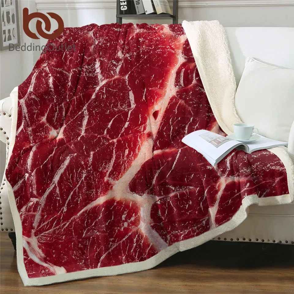 

BeddingOutlet Beaf Soft Fluffy Blanket Fresh Meat Blanket Delicious Food Sherpa Blanket Red Throw Blanket Cozy Cobertor Dropship