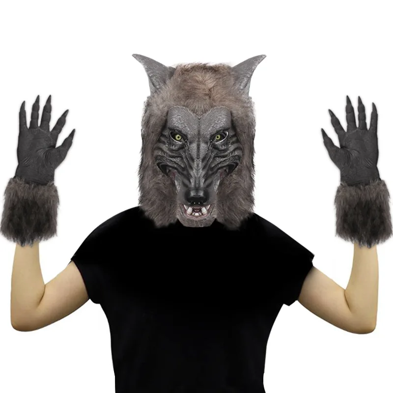 

Anime Werewolf Masks Animal Wolf Realistic Cosplay Latex Masques Gloves Halloween Costumes Accesories Carnival Party Props