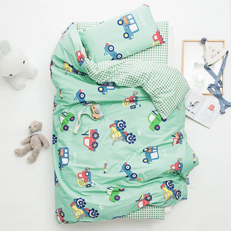 

3Pcs Baby Bedding Set Boy Girl Cartoon Soft Kindergarten Cotton Cot Bed Linen Include Pillowcase Bed Sheet Duvet Cover No Filler