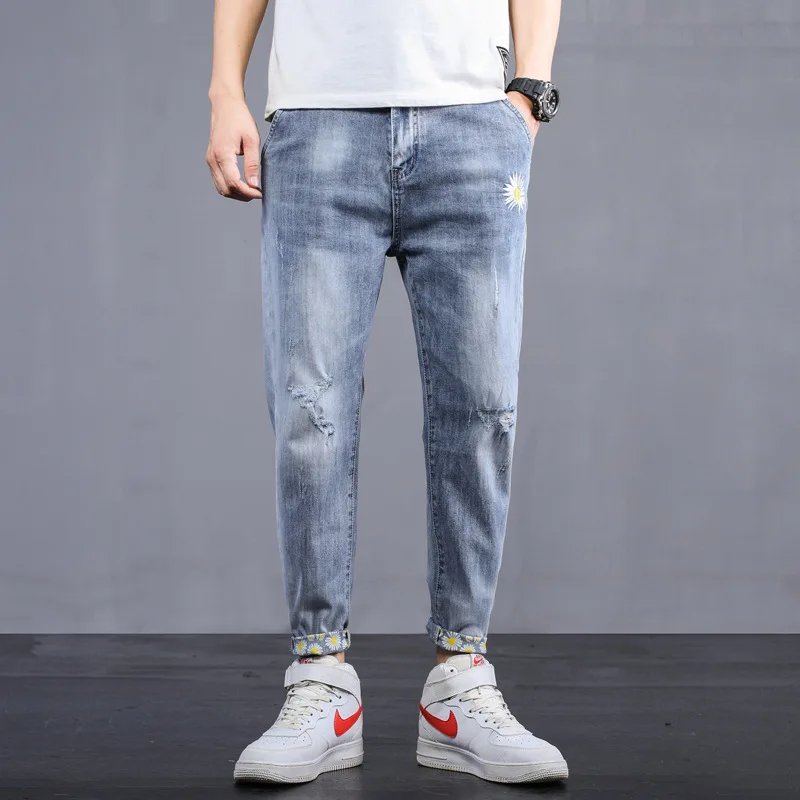 New Loose Simplicity Printing Men's Jeans Male Trousers Simple Design High Quality All-match Students Daily Casual Denim Pants