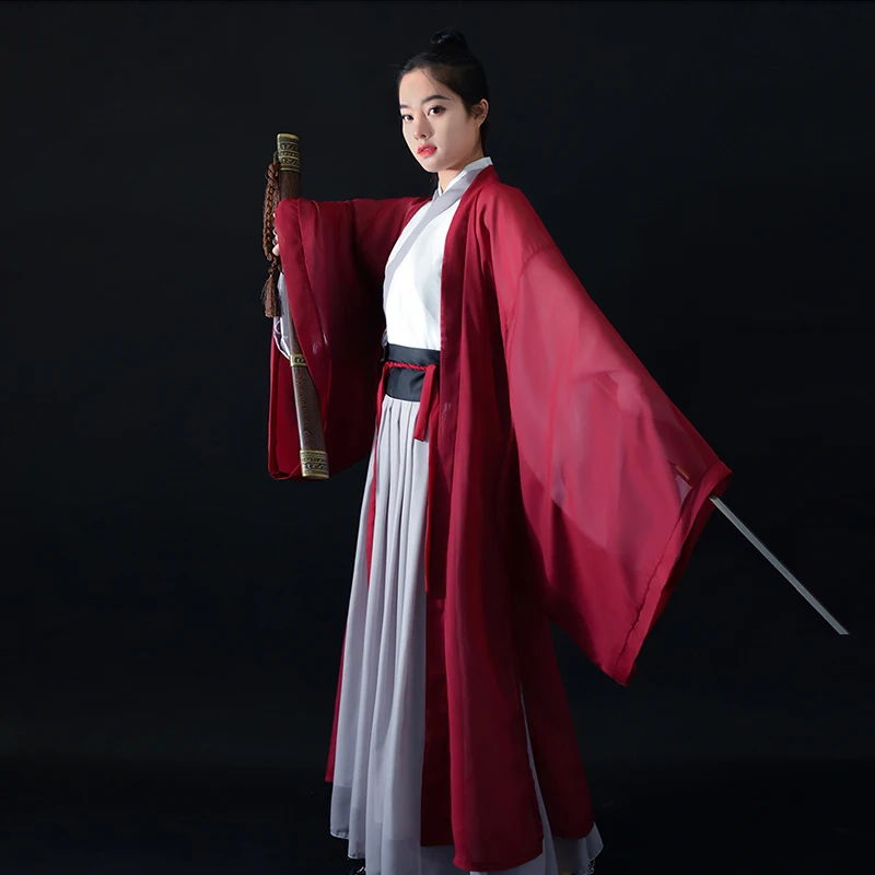 여자 Hanfu 레이디 고대 한 왕조 검객 복장 중국 전통 민속 무용 의상, 남자 코스프레 의상