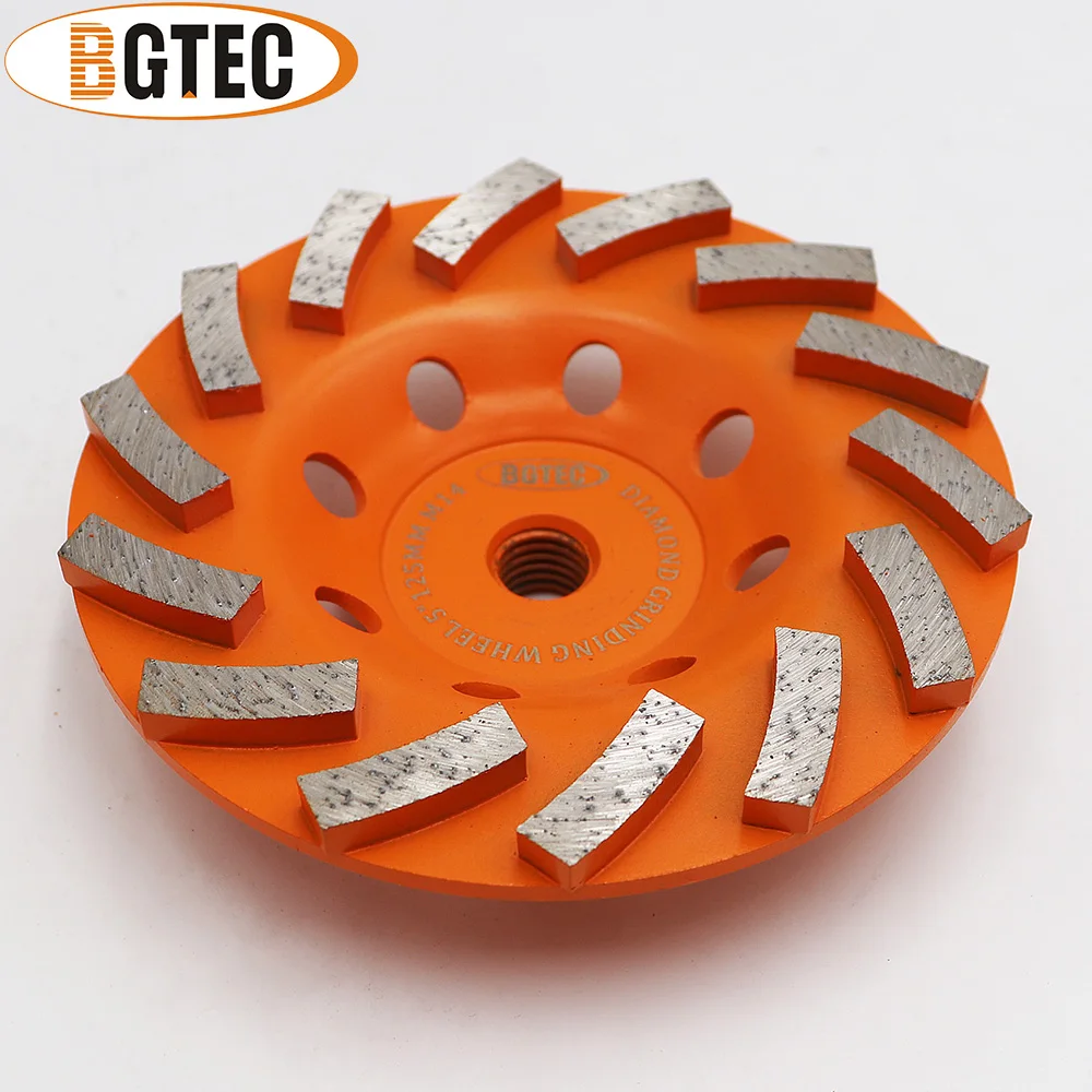 BGTEC 2pcs 5Inch M14 Thread Diamond Turbo Row Grinding Cup Wheel Dia125mm Polishing Disc Marble Concrete Tile Masonry