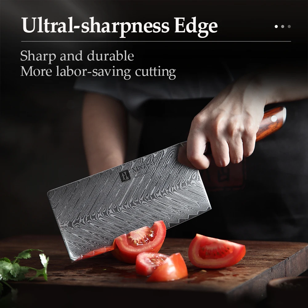 XINZUO 7\'\' Inches Cleaver Meat Knife Stainless Steel VG10 Damascus Cooking Tools Cleaver Best Gift Knives Rosewood Handle