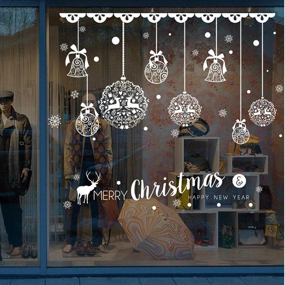 Christmas Window Stickers Self-Adhesive Hanging Snowball Wall Stickers Home Decoration Pendant New Year Christmas Holiday Glass