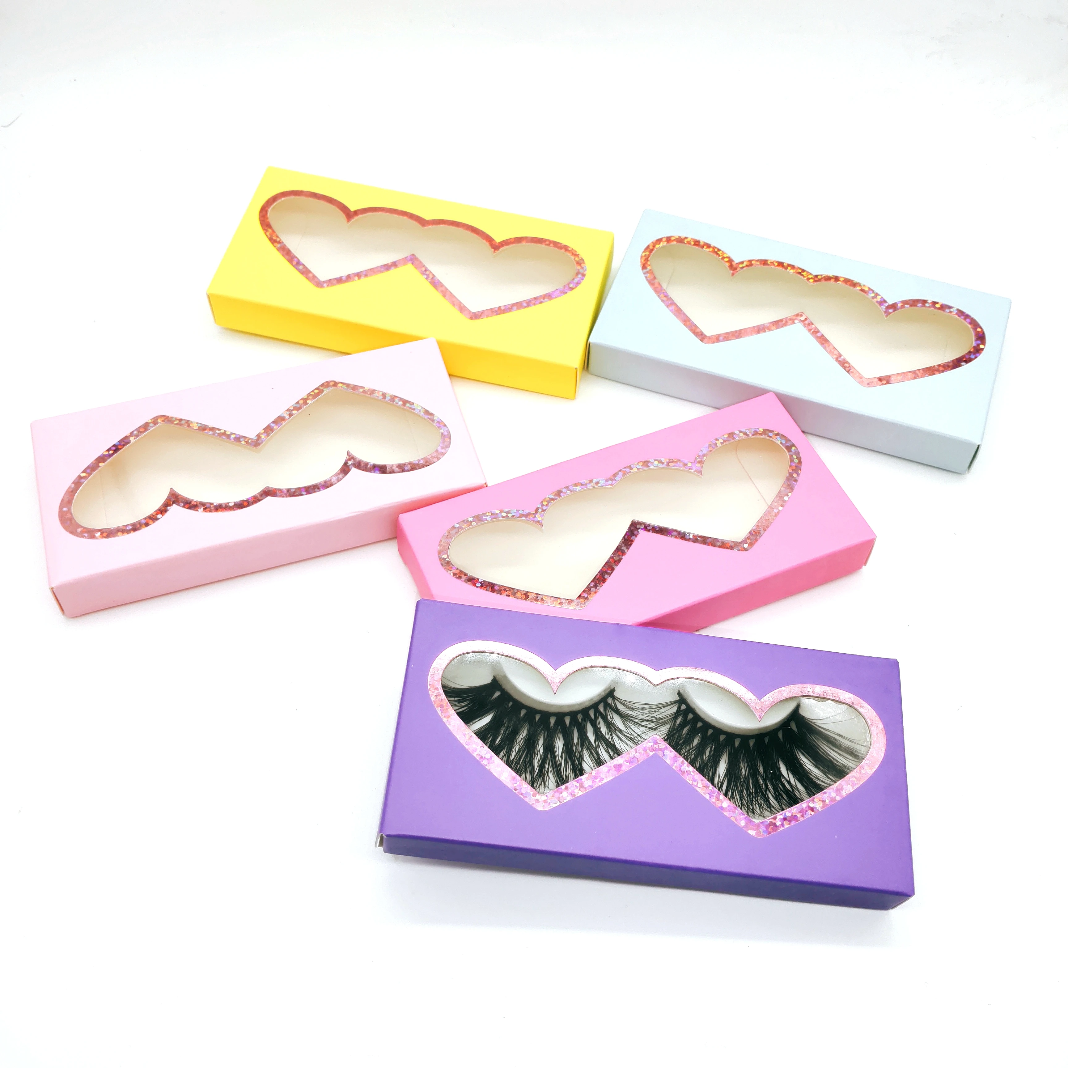 50/100 pcs mix color Laser frame heart-shaped window wholesale 25mm Mink Lashes Premium Packaging Paper Eyelash Box makeup