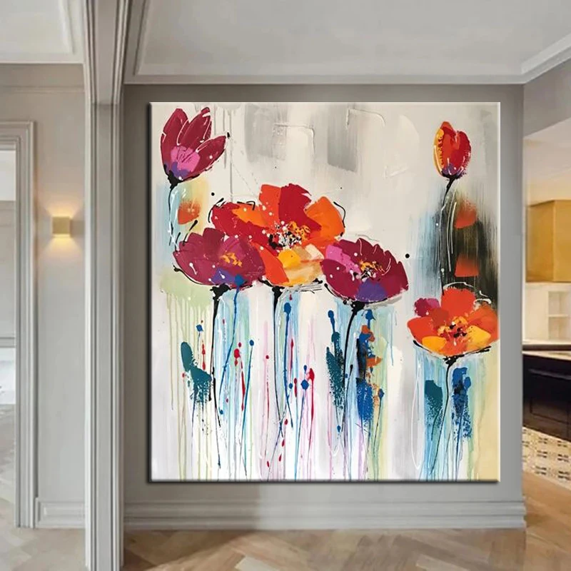 

Handmade Knife Painting Modern Colorful Flowers Abstract Large Art Handpainted Wall Artwork Oil Paintings On Canvas Home Decor