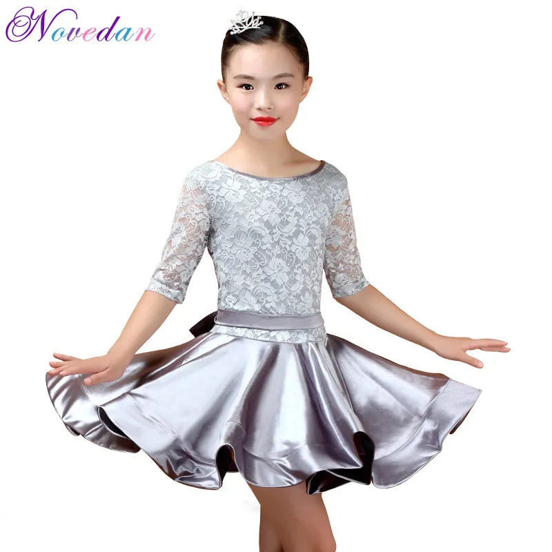 New Girl Latin Dance Dress Girls Ballroom Skirt Dress Girls Satin Bright Satin Fabric Dance Skirt Costume Competition Dancewear