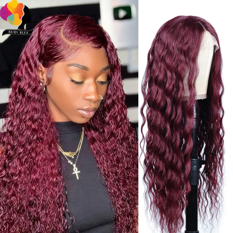 

Burgundy 13×4 Transparent Lace Front Wig For Women Pre-Plucked 99J Cherry Red Deep Wave Lace Frontal Wig Curly Human Hair Wigs