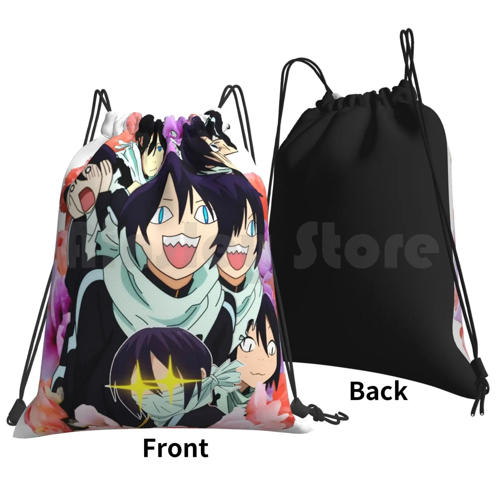 Yato Aesthetic Backpack Drawstring Bags Gym Bag Waterproof Anime Aesthetic Noragami Yato Tumblr Funny Flowers Pink Neko