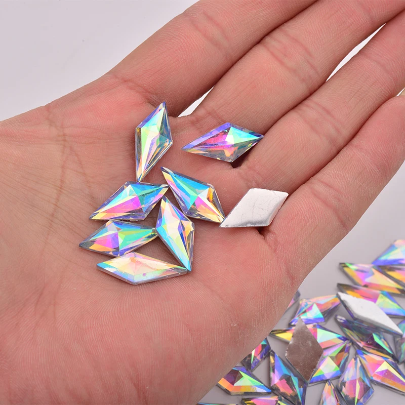 JUNAO 40pcs 10*22mm Crystal AB Rhombus Rhinestone Flatback Strass Stone Glitter Resin Crystals Gems for Clothing Decoration