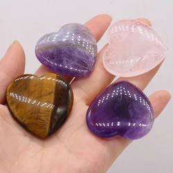 New Natural Agates Stone Beads Heart Shape Tiger Eye Stones Amethysts Big Loose Bead for Making DIY Necklace Accessories 40x40mm