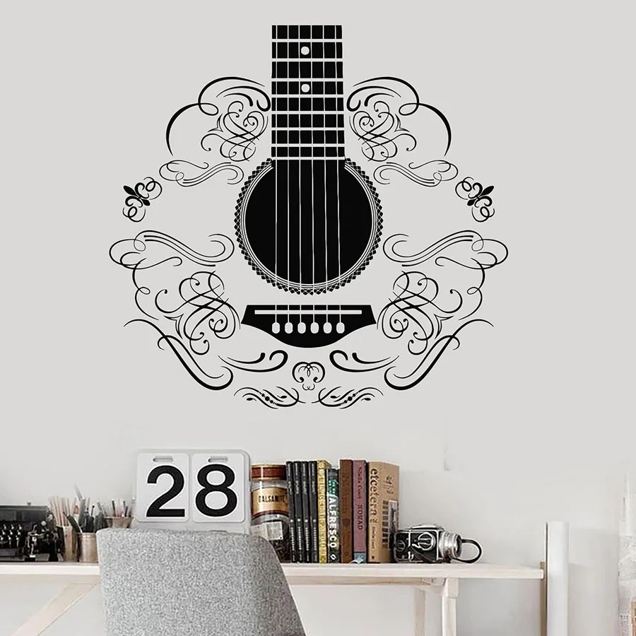 Art Depict Wall Decal Music Guitar Musical Instrument Pattern Vinyl Window Sticker Guitars Studio Classroom Interior Decor S1340