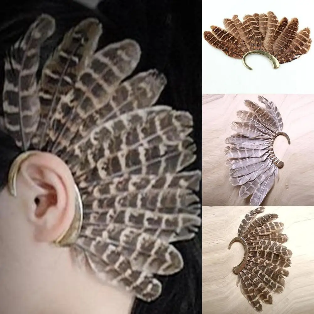 Big Ear Cuff Feather Earrings for Women Men Classic Boho African Ethnic Tribe Hippie No Piercing Clip On Earrings Indian Jewelry