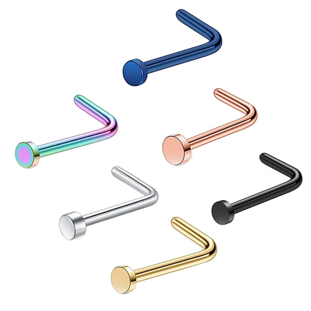 Wholesales Drop Small Shape L Flat Top Nose Rings Stainless Steel Nose Piercing Studs Jewelry Invisible Nose Ring For Women