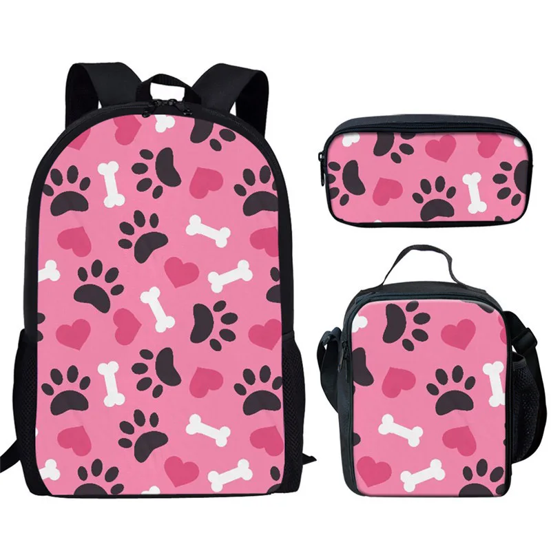 Cartoon Paw Print School Bags Cute Students 3pcs High Quality Schoolbags Book Bag Casual Teens Travel Laptop Daypack