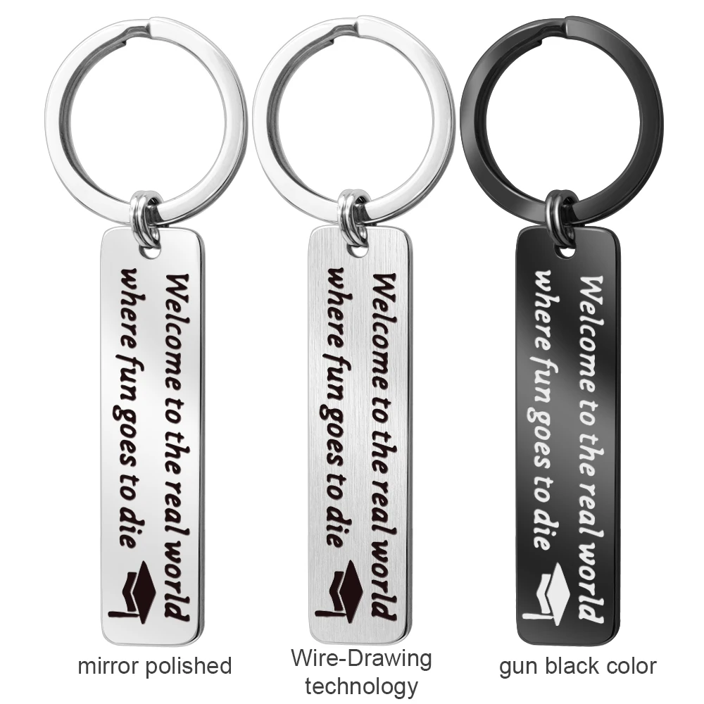 MYLONGINGCHARM  Stainless Steel Keychain-Graduation Gift keychain-welcome to the real world where fun goes to -12x50mm G3624