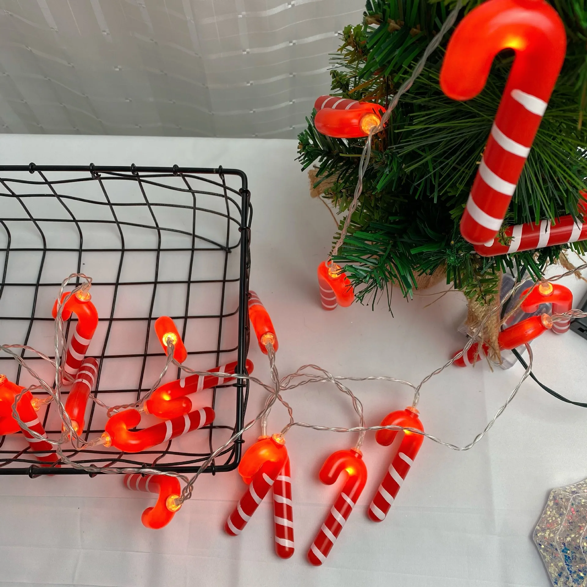 LED Christmas Cane String Light Creative Garland Handle Lamp String USB or Battery Operated for Winter Holiday Wedding Decor