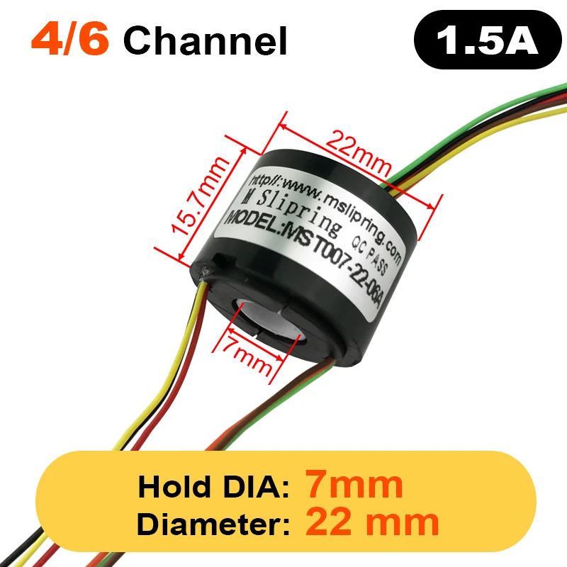 M Presa Rotante passare diametro del foro 7 millimetri 4/6 canali 1.5A elettrico Rotativo Conduttivo Comune connettore anello di scorrimento