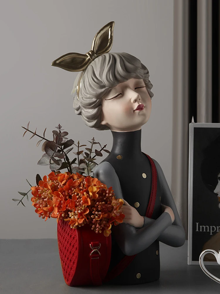 

Nordic INS Beautiful Girl Resin Art Sculpture Statue Bedroom Decoration Creative Desktop Figurines Living Room Ornament Gift