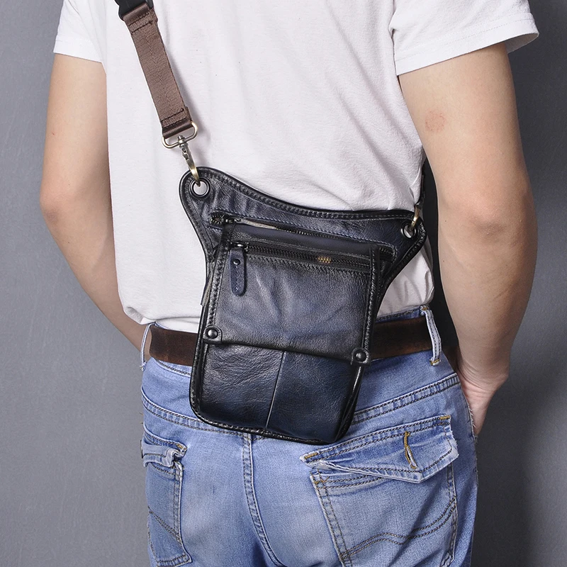 Top Quality Leather Fashion Small Travel Messenger Sling Bag Design Fanny Waist Belt Pack Drop Leg Bag Men Women Female 211-4