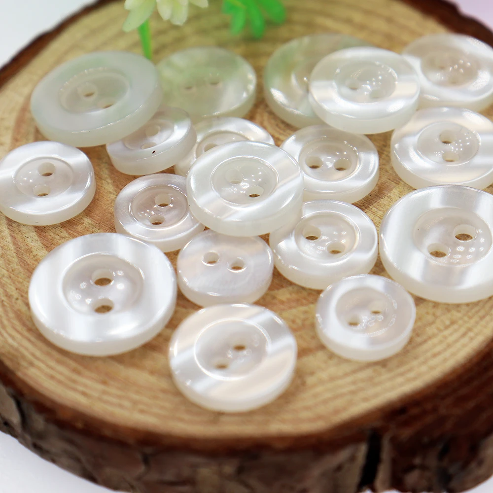 10mm - 15mm 2 Holes Broad Brim Pearlescent White Resin Shirt Buttons for Sewing Basic Shirt Sweater Pajama Button Supplies