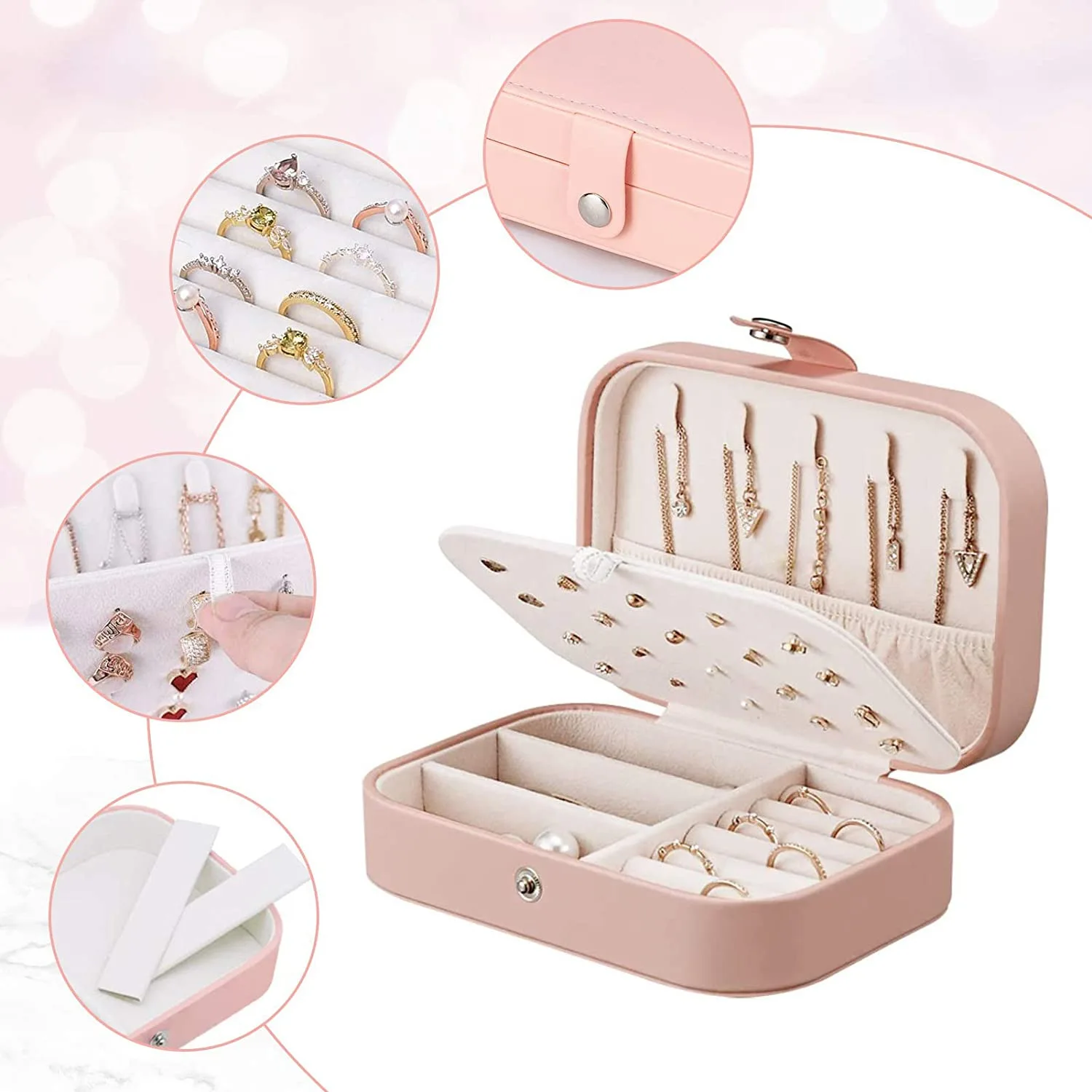 Portable Jewelry Box Jewelry Organizer Display Travel Jewelry Case Boxes Button Leather Storage Zipper Jewelers Joyero