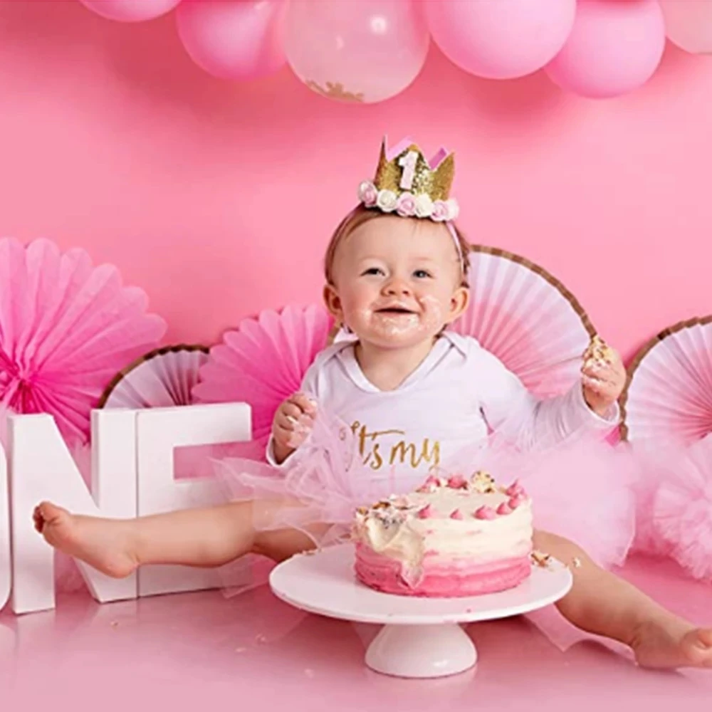 Pierwsze urodziny korona kapelusz dziecko 1 2 3 letnie urodziny kwiatowe czapki z daszkiem Baby Shower dekoracje na imprezę urodzinową akcesoria do