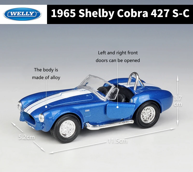 WELLY Diecast 1:36 Simulator Classic Car 1965 Shelby Cobra 427 S-C Model Car Pull Back Car Metal Alloy Toy Car For Kid Gifts