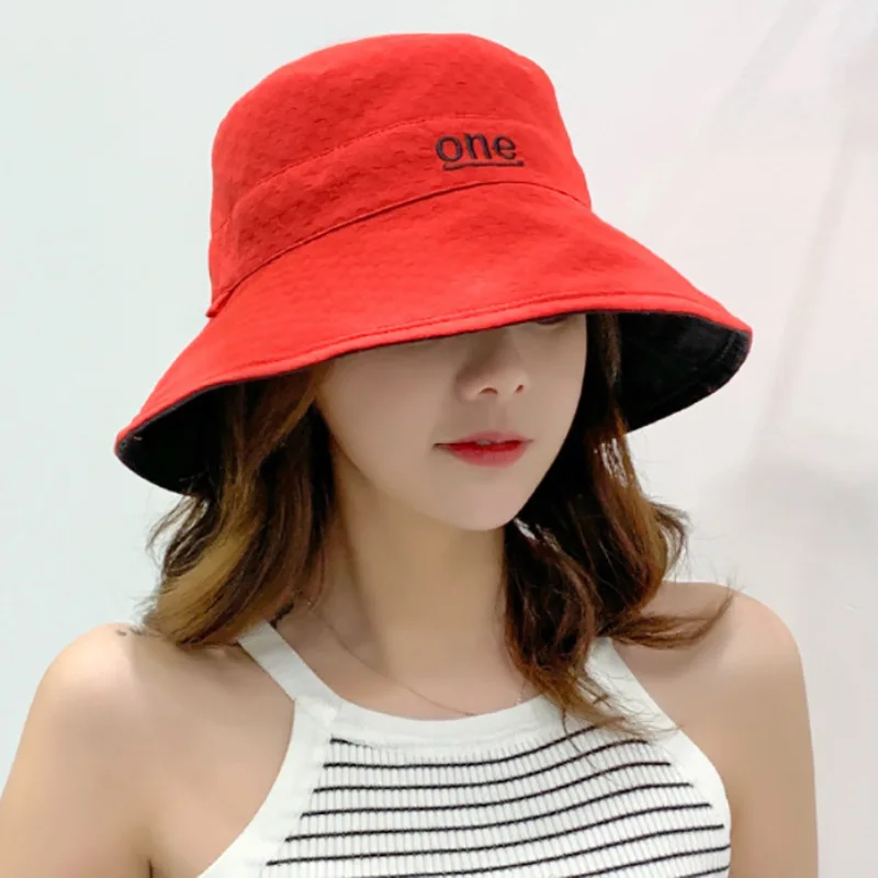 Cotton Double-sided letter Embroidery Fisherman hat for women Outdoor fishing cap Casual Panama bucket cap Sunscreen Sun Cap