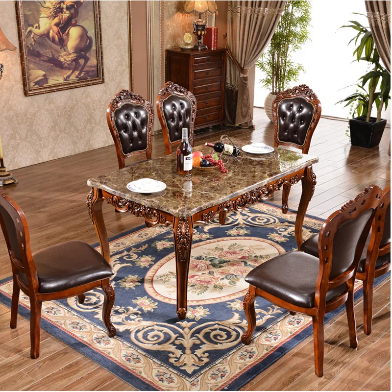 European-style dining table and chair combination long table and marble dining table square