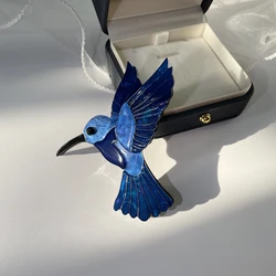 Resin Abalone Shell Blue Woodpecker Brooch Acrylic Handmade Vivid Animal Brooches For Women Kids Large Hijab Pins Jewelry