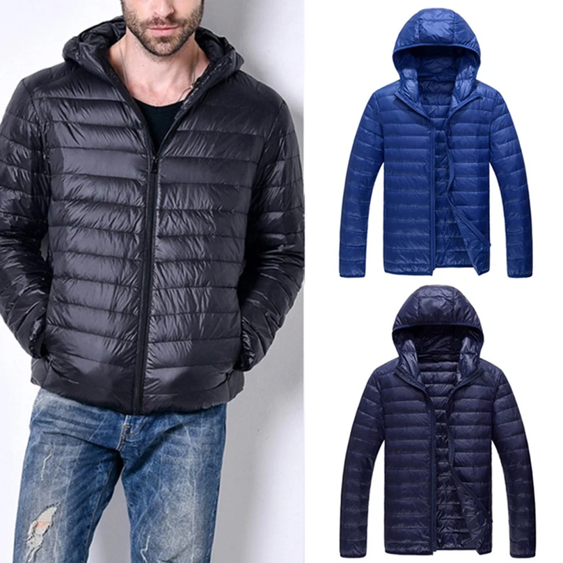 Doudoune d\'Hiver Ultra Légère en Duvet de Canard pour Homme, Manteau à Capuche en Plumes de Qualité, Slim, Doudounes Rembourrées Légères, 2024