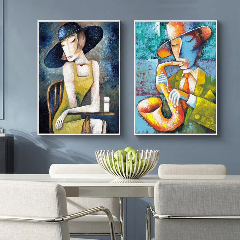 Saxophon Girl Poster Abstract Vintage Wall Art Canvas Painting Home wall Decor Cafe Dance Room Bar Decoration Painting