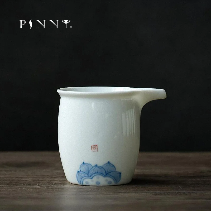 

PINNY 220ML Hand Painted White Porcelain Fair Cups Hand Made Ceramic Chahai Chinese Kung Fu Tea Set Heat Resistant Tea Cups