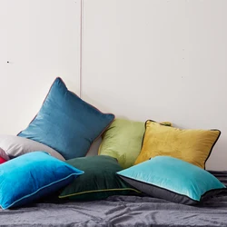 3 Colors Stitching Velvet Cushion Cover Green Red Yellow Blue Gray Piping Sofa Chair Pillow Case No Balling-up Without Stuffing