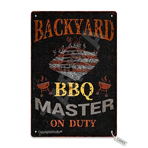 

Backyard BBQ Master On Duty Vintage Look Metal 8X12 Inch Decoration Poster Sign for Home Kitchen Bathroom Farm Garden Garage Ins