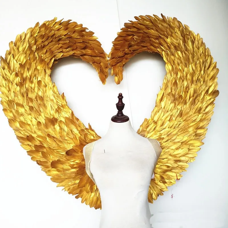 Gold Heart-shaped Angel wings 120*110cm can fold Easy to carry Model T stage show props event DIY deco