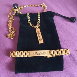 Moda in acciaio inossidabile incidere nome maschile braccialetti Vintage cordolo catena a maglie barra personalizza nome data informazioni targhetta Femme Bijoux