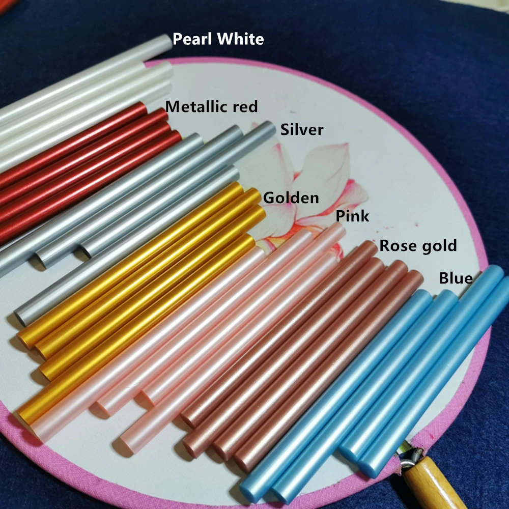 50 pz 7x100mm Hot Melt colla Stick Retro Metallic Color bronzo oro rosa lacca sigillo di cera strumenti fai da te adesivo