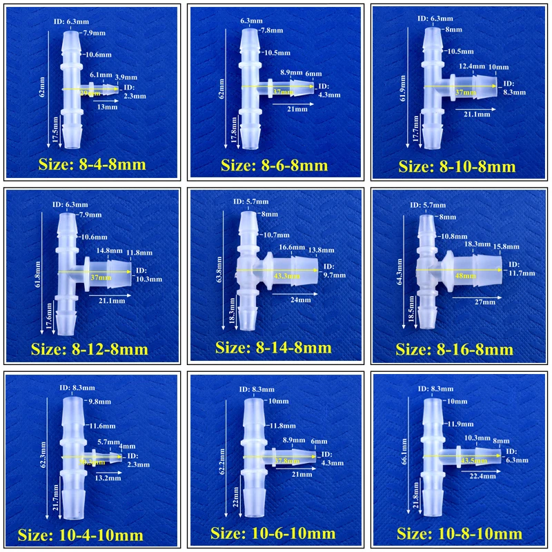 5~200pcs 8 10mm To 4~16mm Food Grade PP Reducing Tee Connectors Aquarium Tank Fittings Irrigation Pagoda Reducer Tee Hose Joint