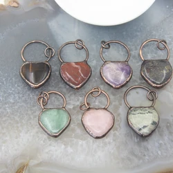 Natural Aventurine Antique Copper Hoop Heart Shape Rose Crystal Quartz Vintage Neckalce Used For Bracelet/Earring Jewelry Making