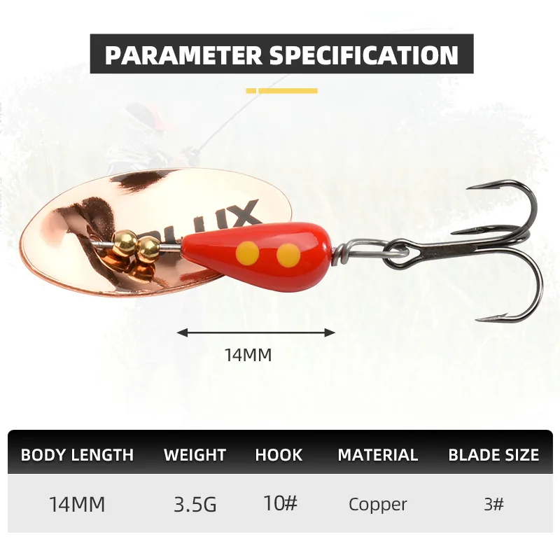 BLUX-AR-S Lâmina giratória Spinner Metal Lure, Latão duro Artificial Spoon Bait, Cobre Equipamento De Pesca, Freshwater Creek Trout, 3.5g