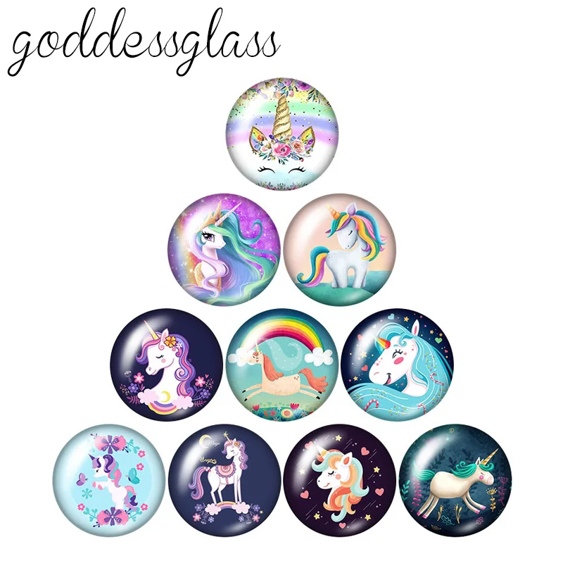 Magical Horn of the Unicorn Horse 10pcs 12mm/18mm/20mm/25mm Round photo glass cabochon demo flat back Making findings ZB0948