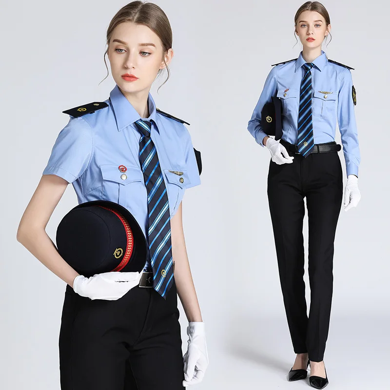 

Short long-sleeved high-speed railway clothing Woman ticket seller Railway Conductor uniform lady train attendant blue Blouse