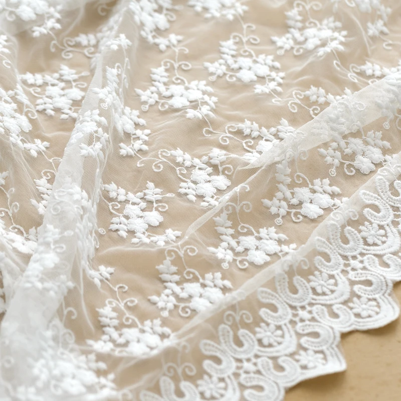 Net yarn flower embroidery lace fabric white soft yarn dress skirt fabric tablecloth background handmade diy cloth by the yard