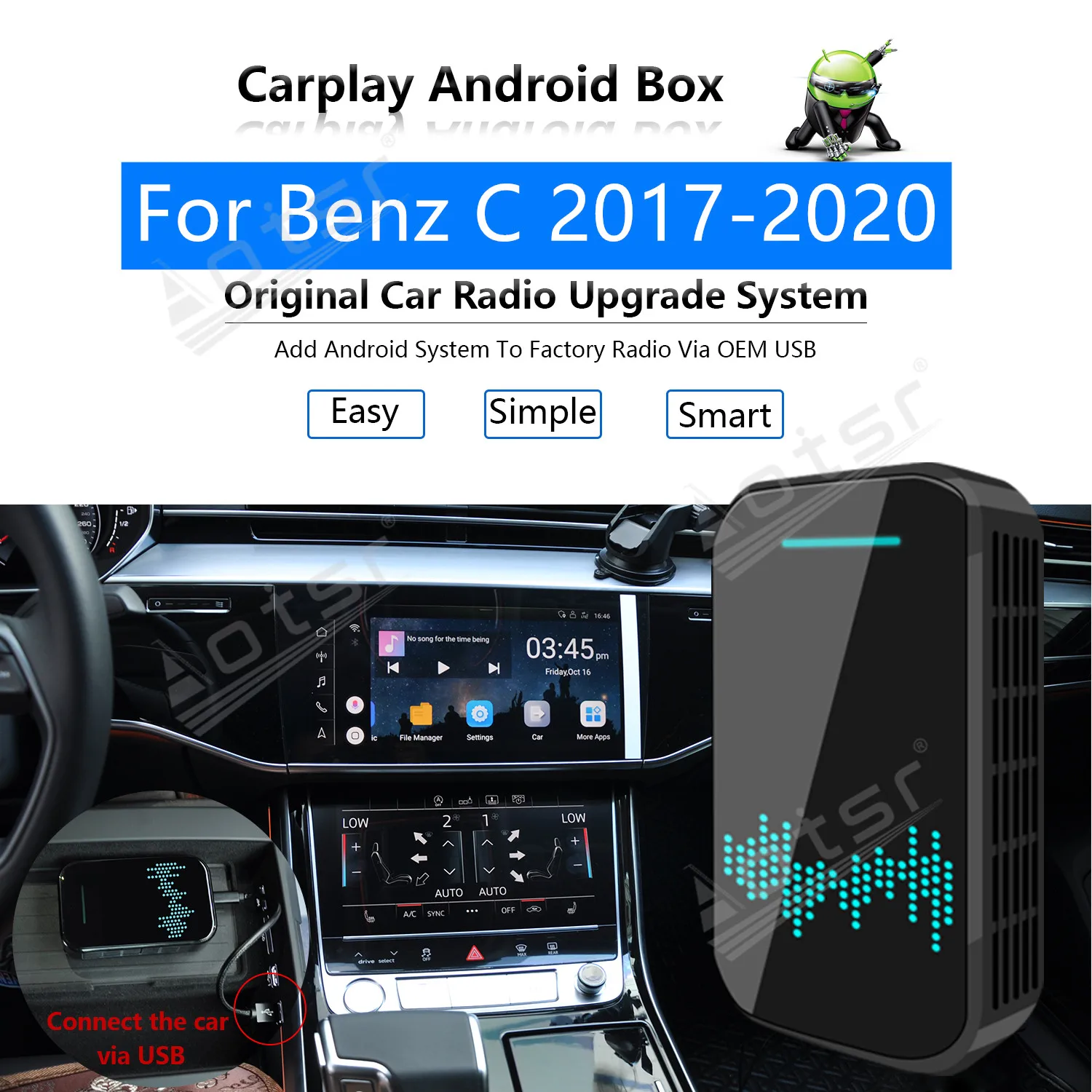 For Benz C 2017-2020 Car Multimedia Player Radio Upgrade Carplay Android Apple Wireless CP Box Activator Navigation Mirror Link